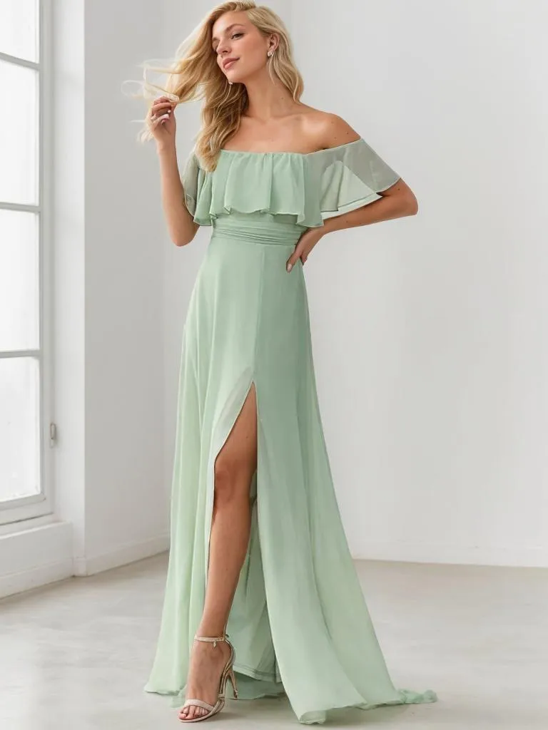 Angelina off shoulder bridesmaid dress with split