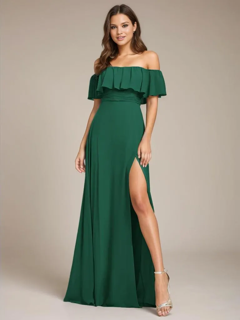 Angelina off shoulder bridesmaid dress with split