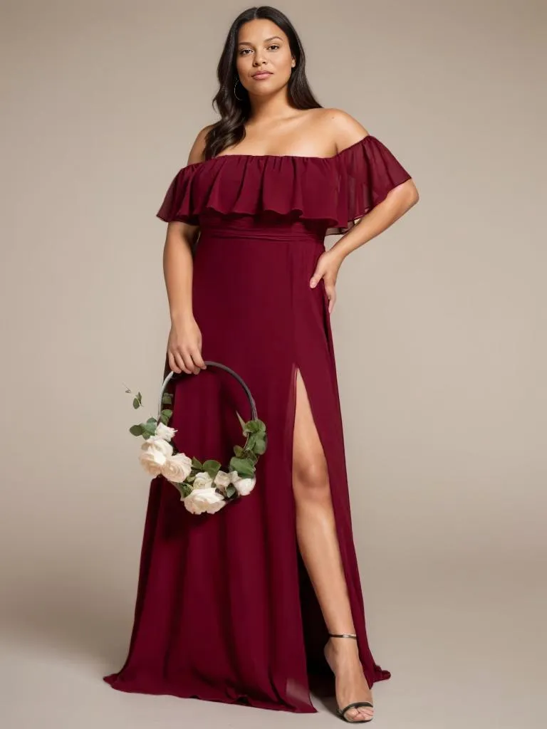 Angelina off shoulder bridesmaid dress with split