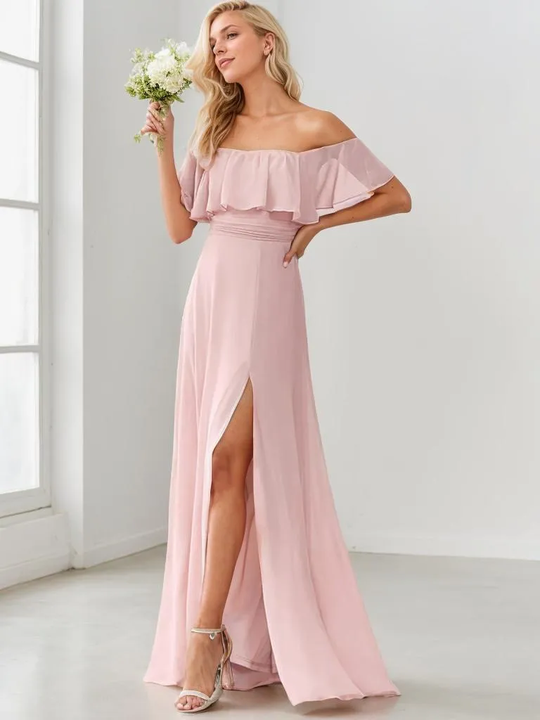 Angelina off shoulder bridesmaid dress with split
