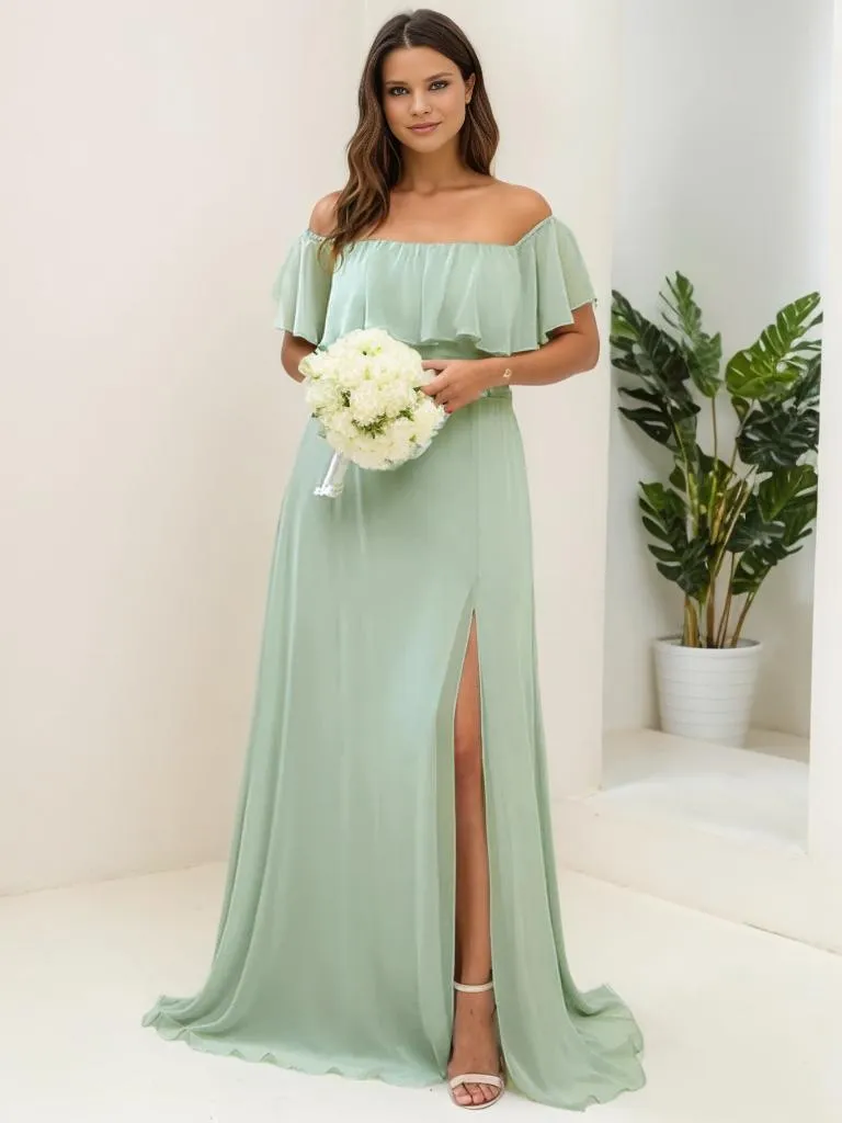 Angelina off shoulder bridesmaid dress with split