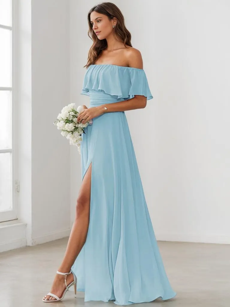 Angelina off shoulder bridesmaid dress with split