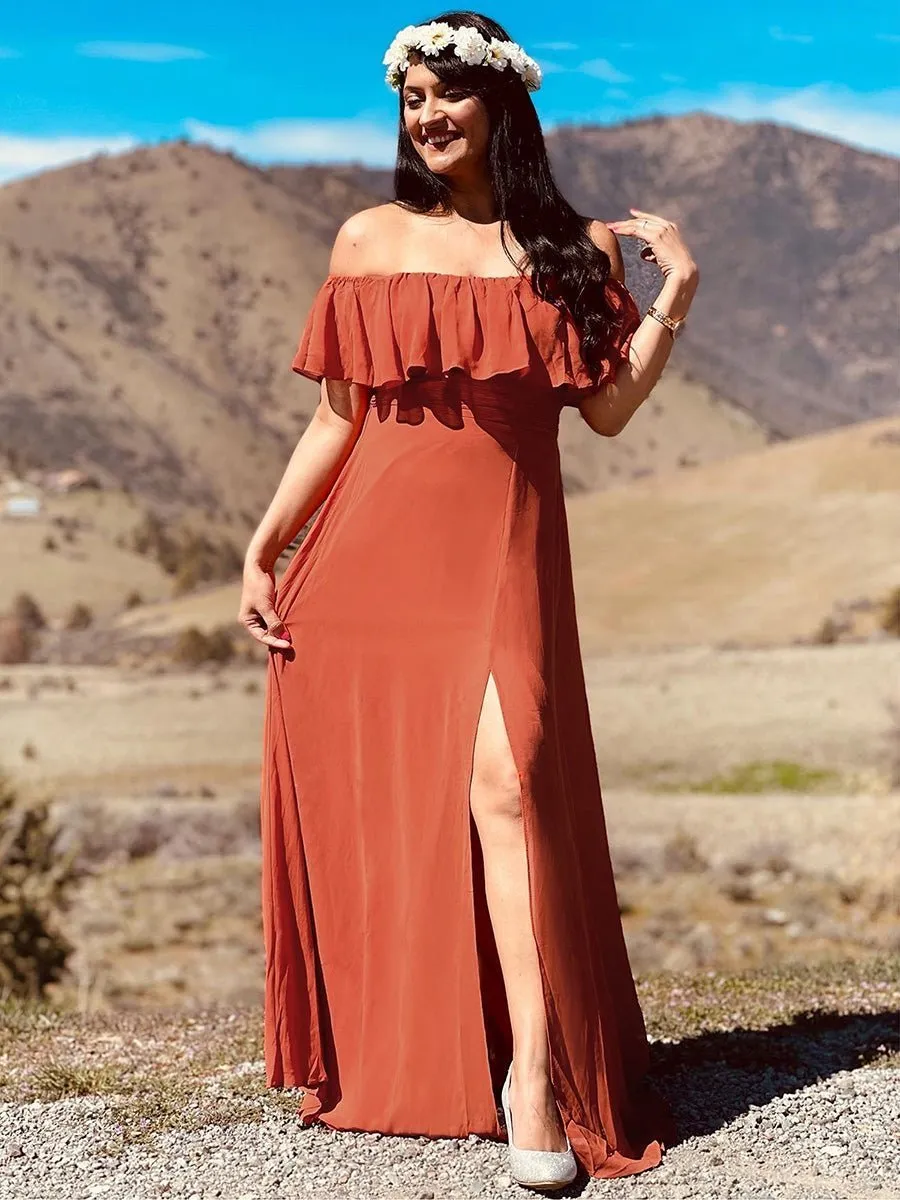 Angelina off shoulder bridesmaid dress with split
