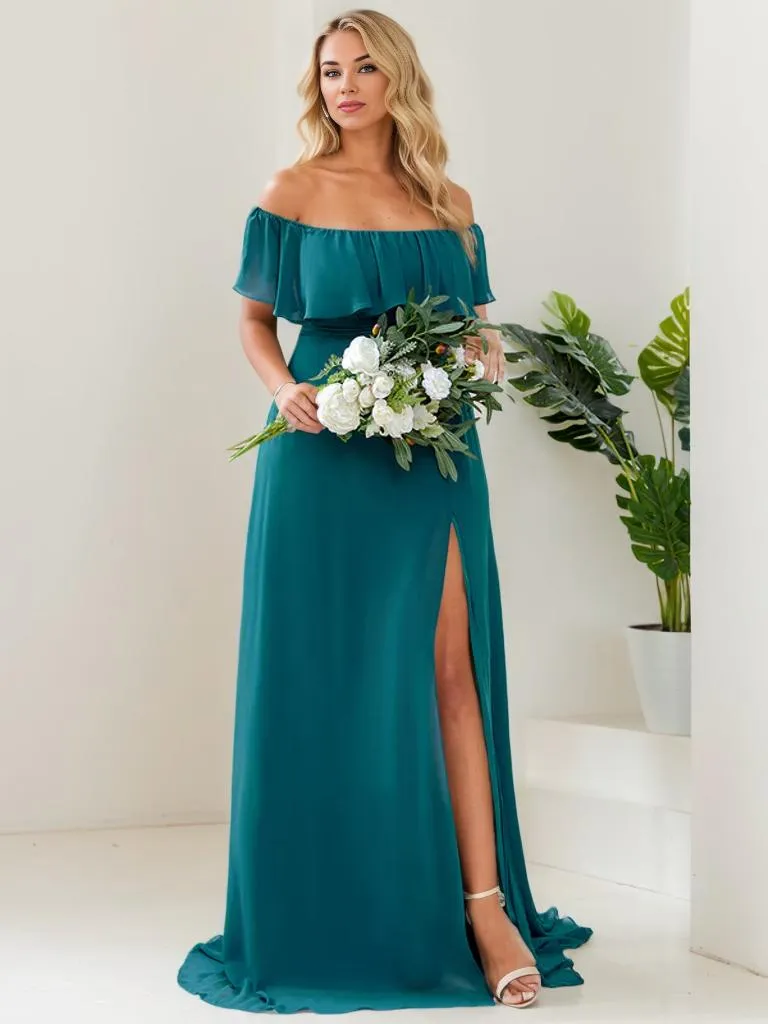Angelina off shoulder bridesmaid dress with split