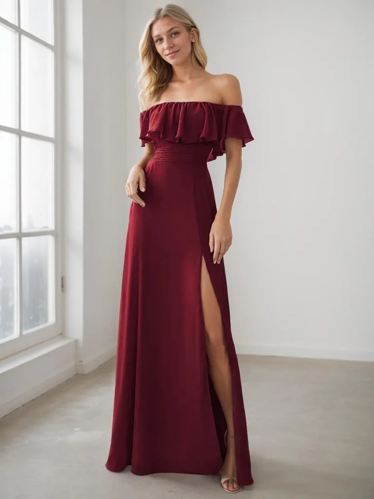 Angelina off shoulder bridesmaid dress with split