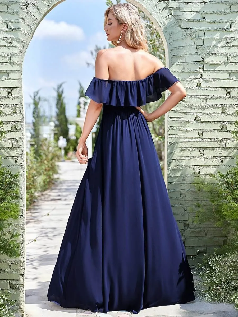Angelina off shoulder bridesmaid dress with split