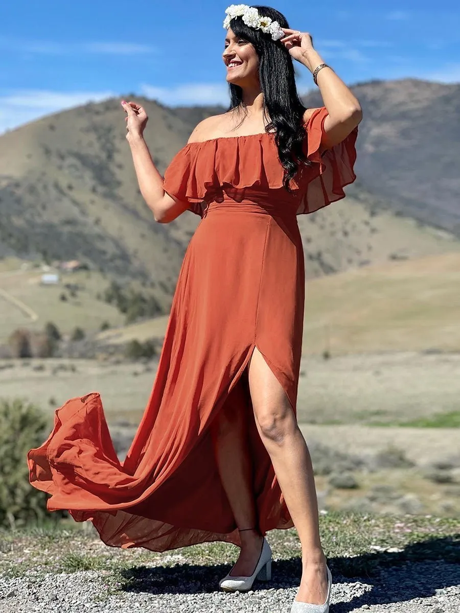 Angelina off shoulder bridesmaid dress with split