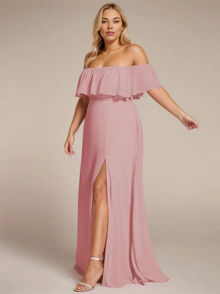 Angelina off shoulder bridesmaid dress with split