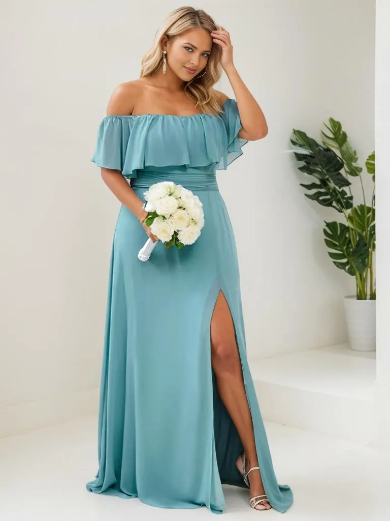 Angelina off shoulder bridesmaid dress with split
