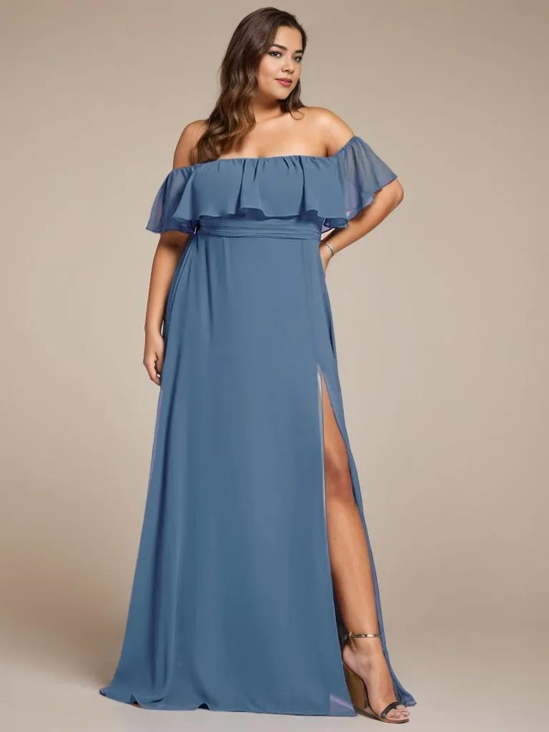 Angelina off shoulder bridesmaid dress with split