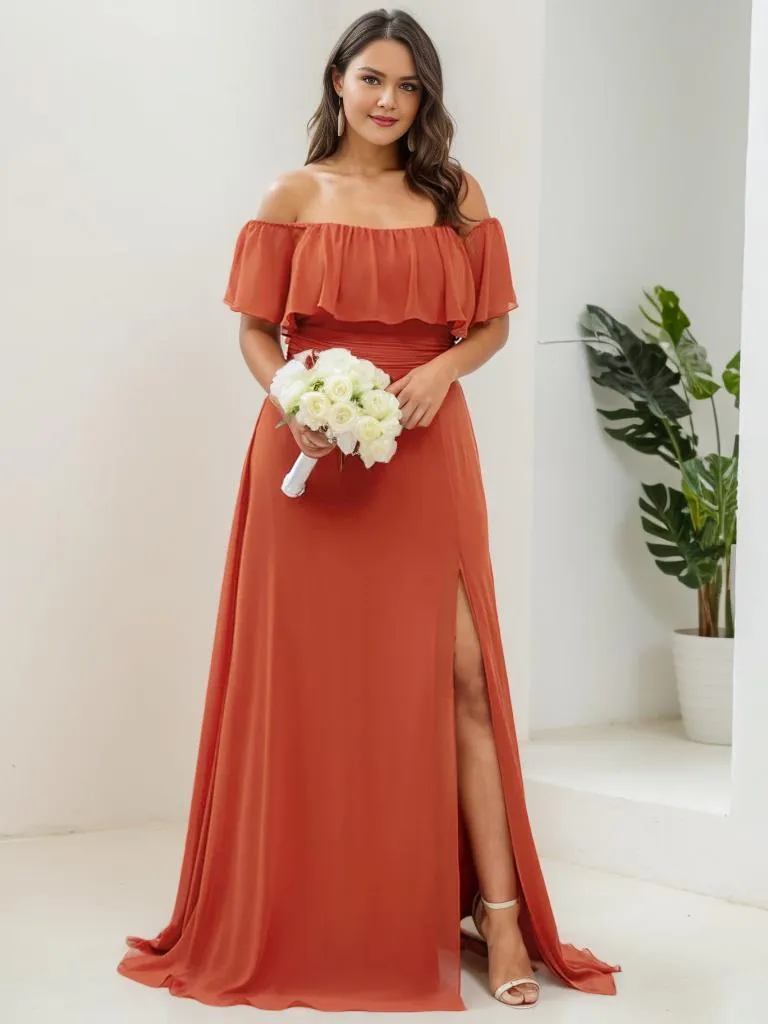 Angelina off shoulder bridesmaid dress with split
