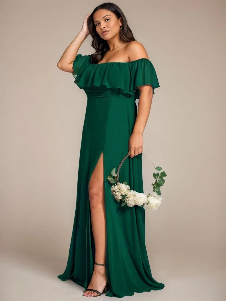 Angelina off shoulder bridesmaid dress with split