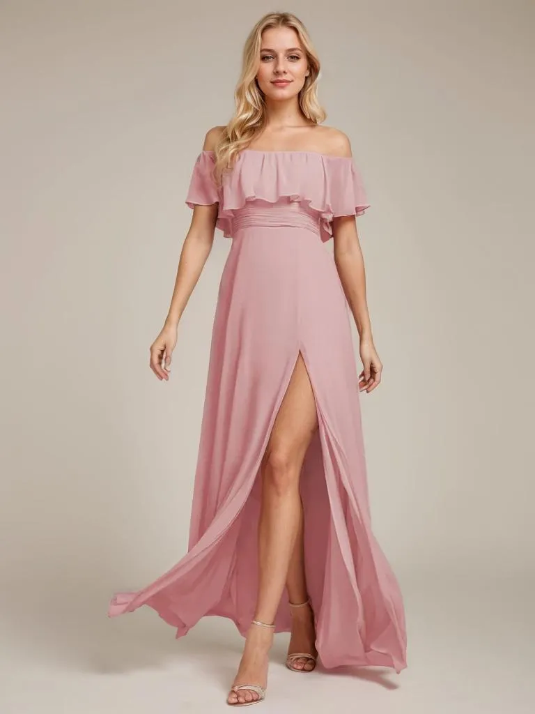 Angelina off shoulder bridesmaid dress with split