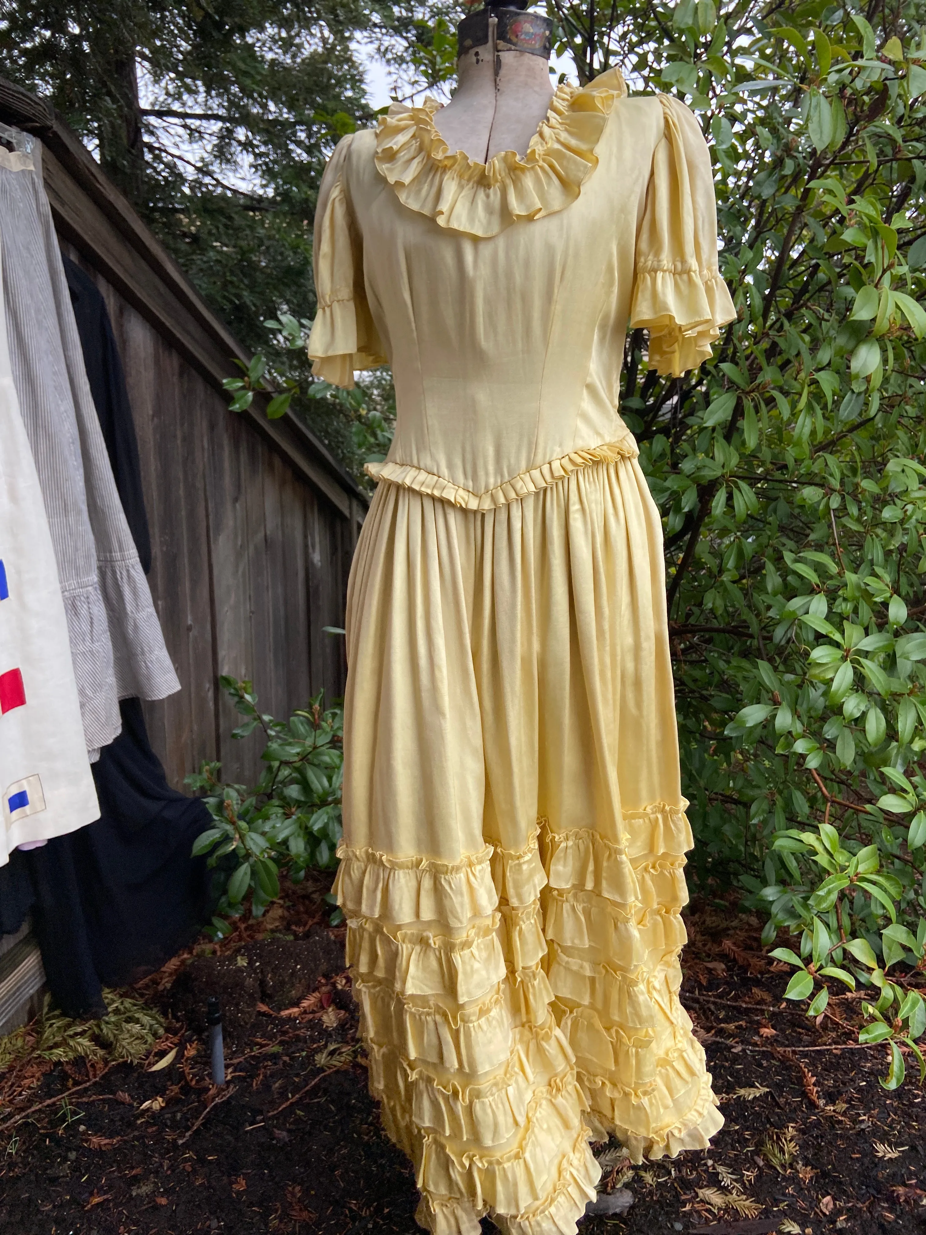 Antique Late Edwardian Golden Messaline Satin Gown