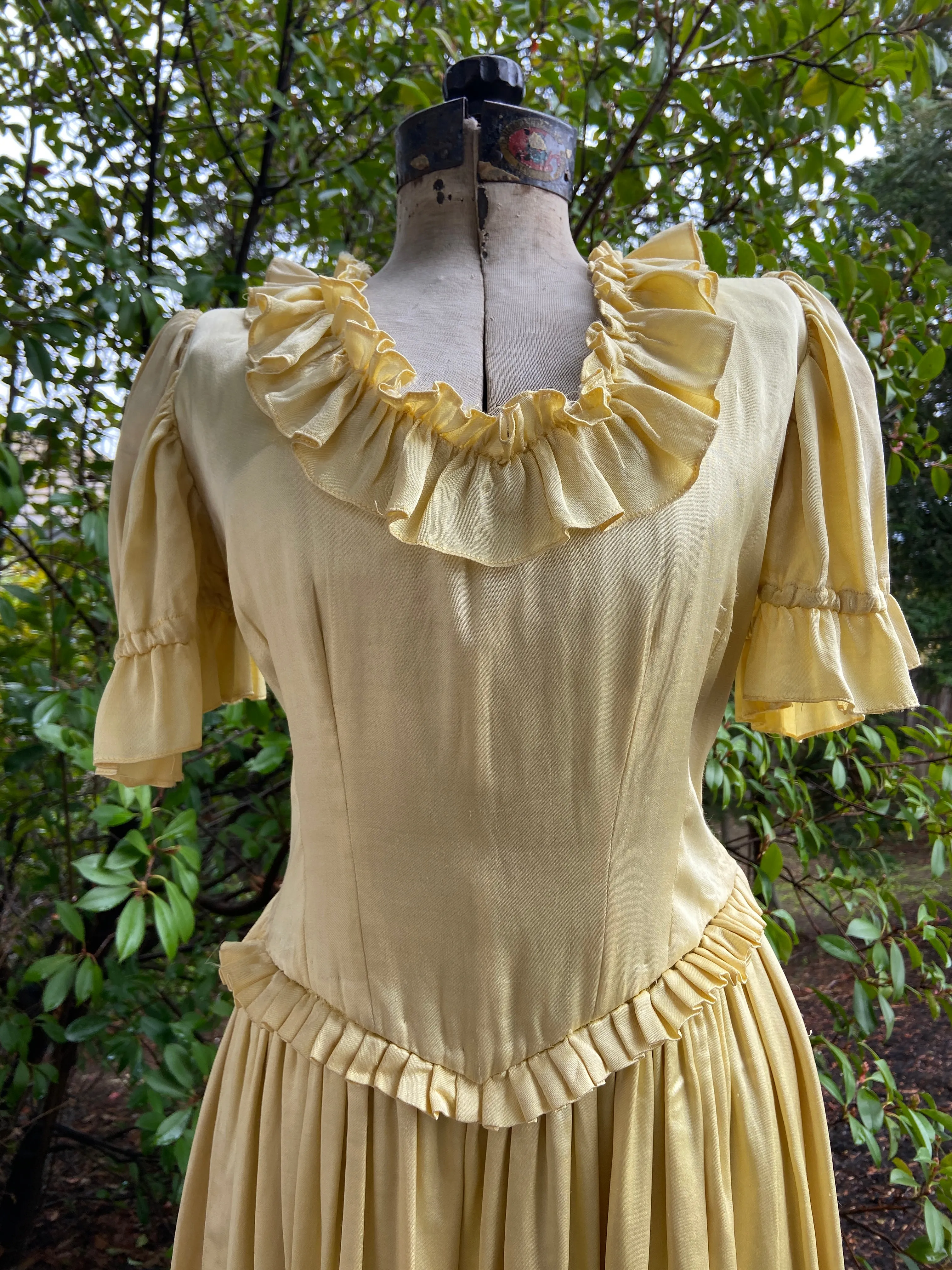 Antique Late Edwardian Golden Messaline Satin Gown