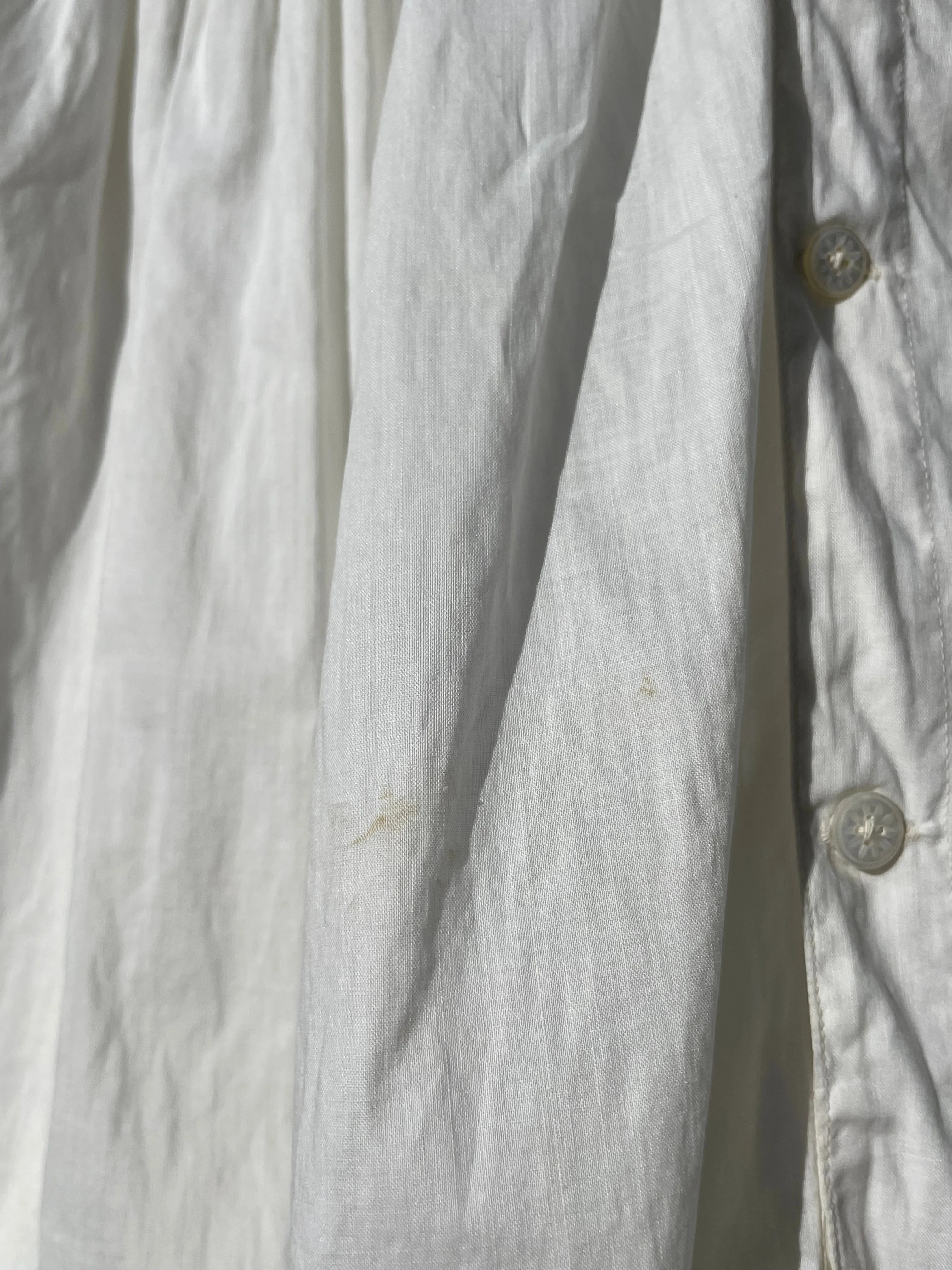 Antique Turn Of The Century  Poet Sleeve Fine Cotton & Lace Troussea Gown