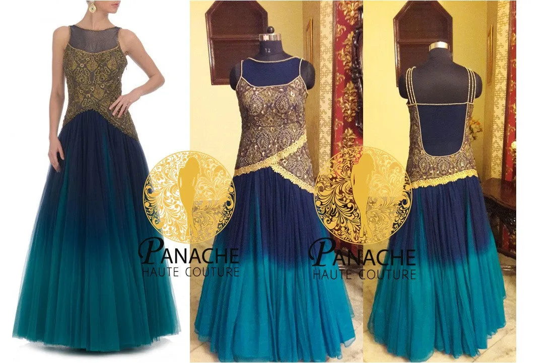 Aqua blue shaded Indo-western gown