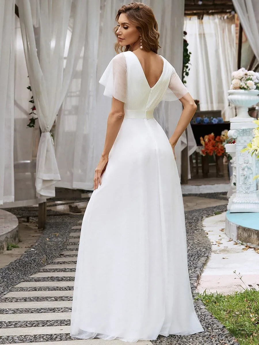 Arlena flutter sleeve tulle wedding gown in Ivory Express NZ wide