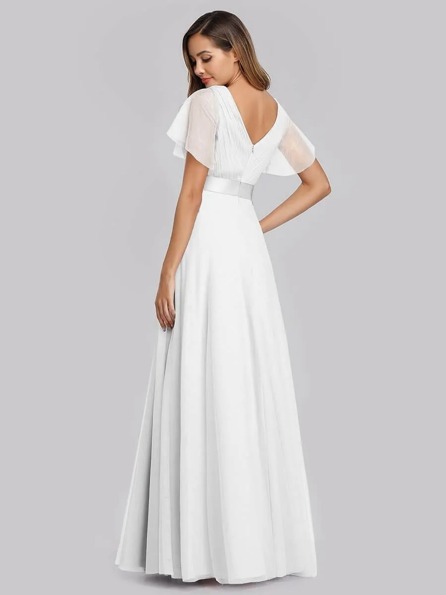 Arlena flutter sleeve tulle wedding gown in Ivory Express NZ wide