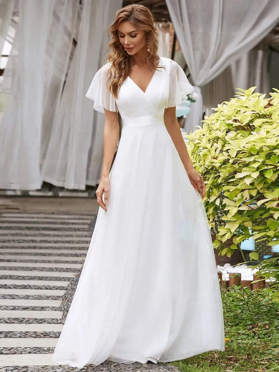 Arlena flutter sleeve tulle wedding gown in Ivory Express NZ wide