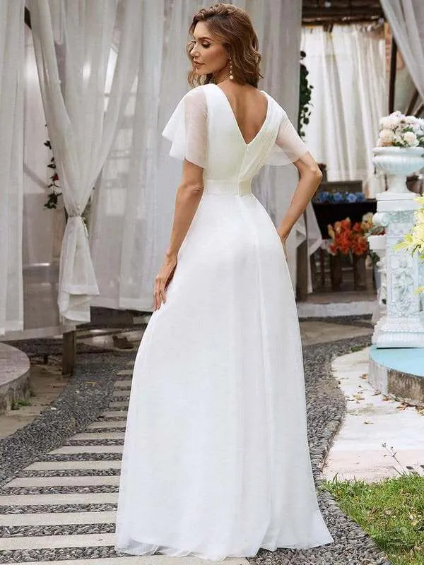 Arlena flutter sleeve tulle wedding gown in Ivory Express NZ wide