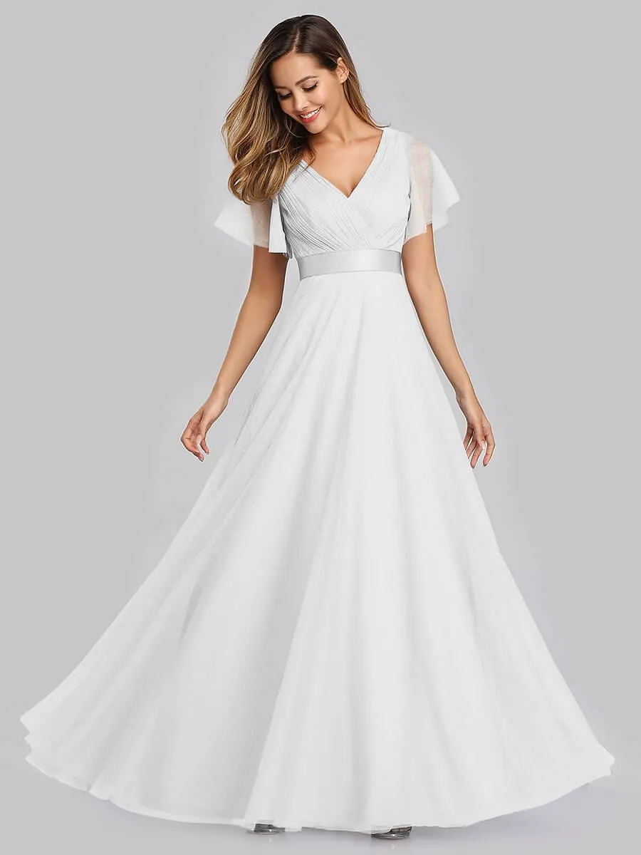 Arlena flutter sleeve tulle wedding gown in Ivory Express NZ wide