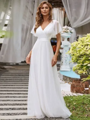 Arlena flutter sleeve tulle wedding gown in Ivory Express NZ wide