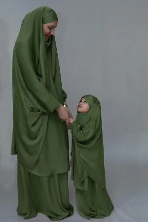 Army Green KIDS prayer gown from "Mommy and me prayer khimar collection