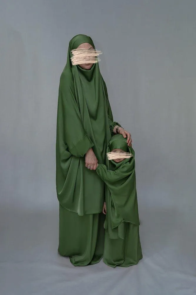 Army Green KIDS prayer gown from "Mommy and me prayer khimar collection