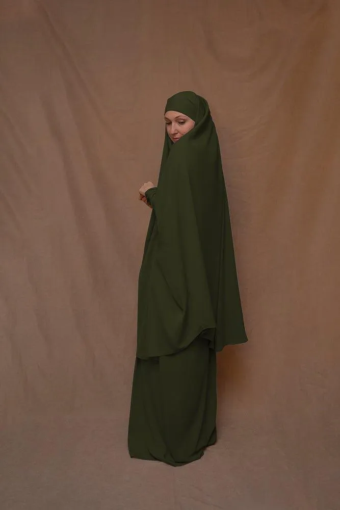 Army Green Moira prayer Umrah gown with niqab feature