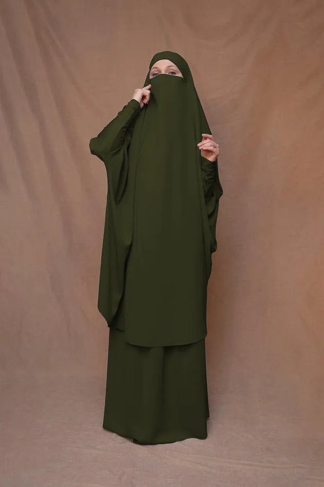 Army Green Moira prayer Umrah gown with niqab feature