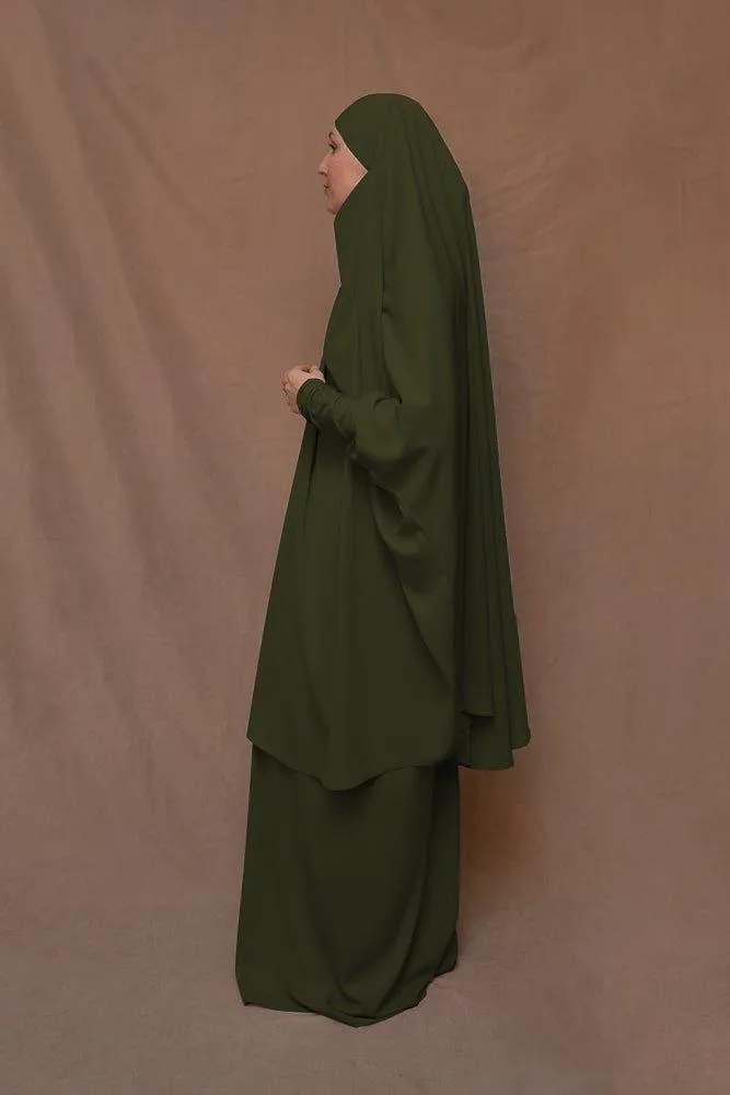 Army Green Moira prayer Umrah gown with niqab feature