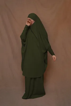 Army Green Moira prayer Umrah gown with niqab feature