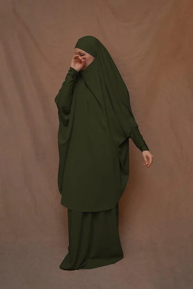 Army Green Moira prayer Umrah gown with niqab feature