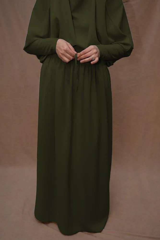 Army Green Moira prayer Umrah gown with niqab feature