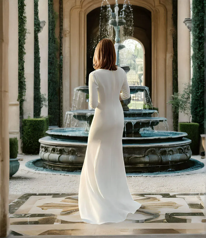 Artemis Gown with Square Neckline and 3/4 Sleeves