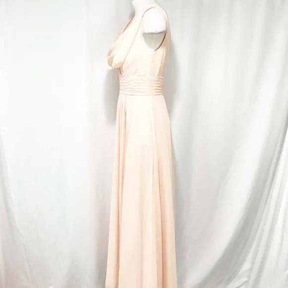 AZAZIE Blush Pink Peach Floor Length Chiffon Cowl Front Gown size A4 or 4