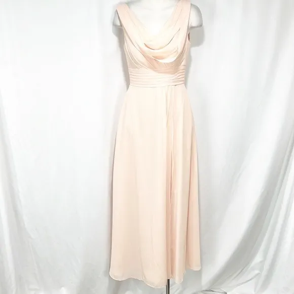AZAZIE Blush Pink Peach Floor Length Chiffon Cowl Front Gown size A4 or 4