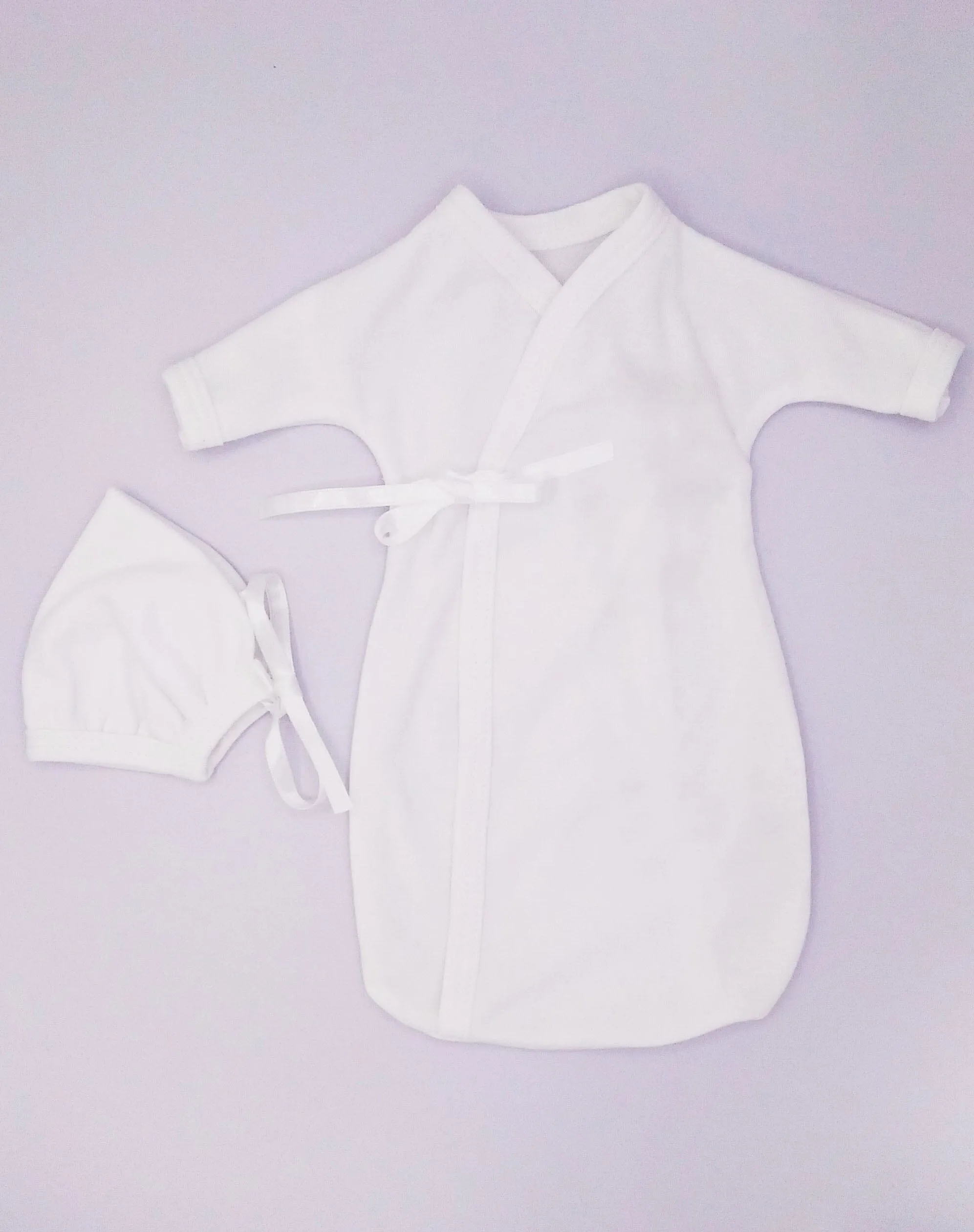 Baby Bereavement Gown & Bonnet, White, Organic (Burial Gown)