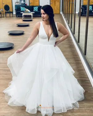 Ball Gown V-neckline Tiered Skirt Wedding Dress