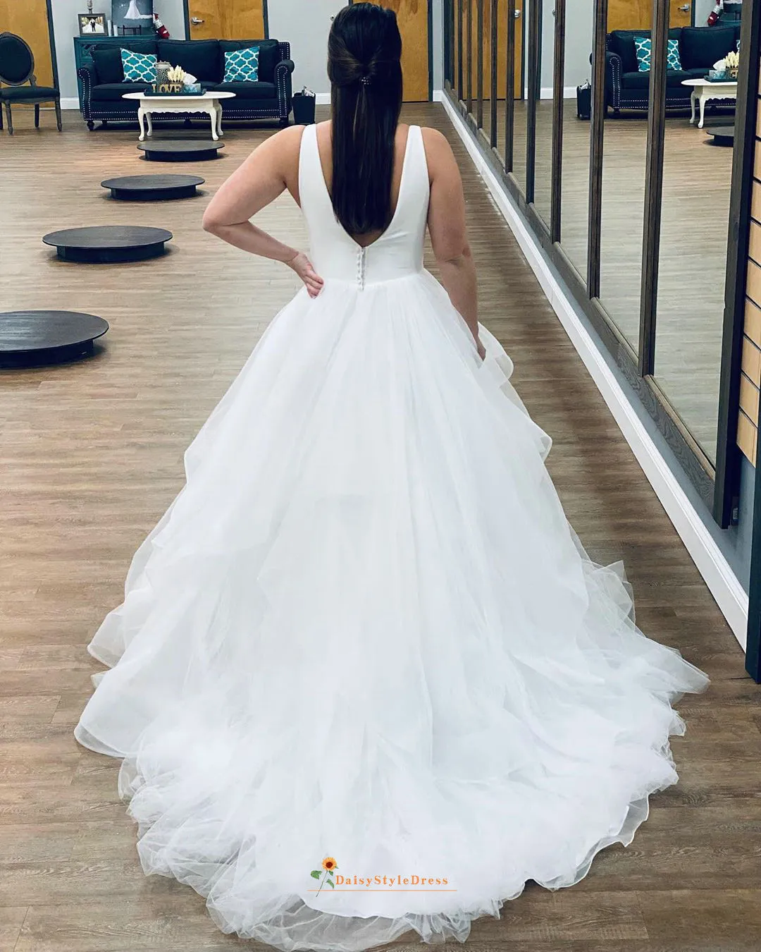 Ball Gown V-neckline Tiered Skirt Wedding Dress