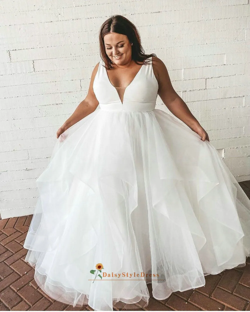 Ball Gown V-neckline Tiered Skirt Wedding Dress