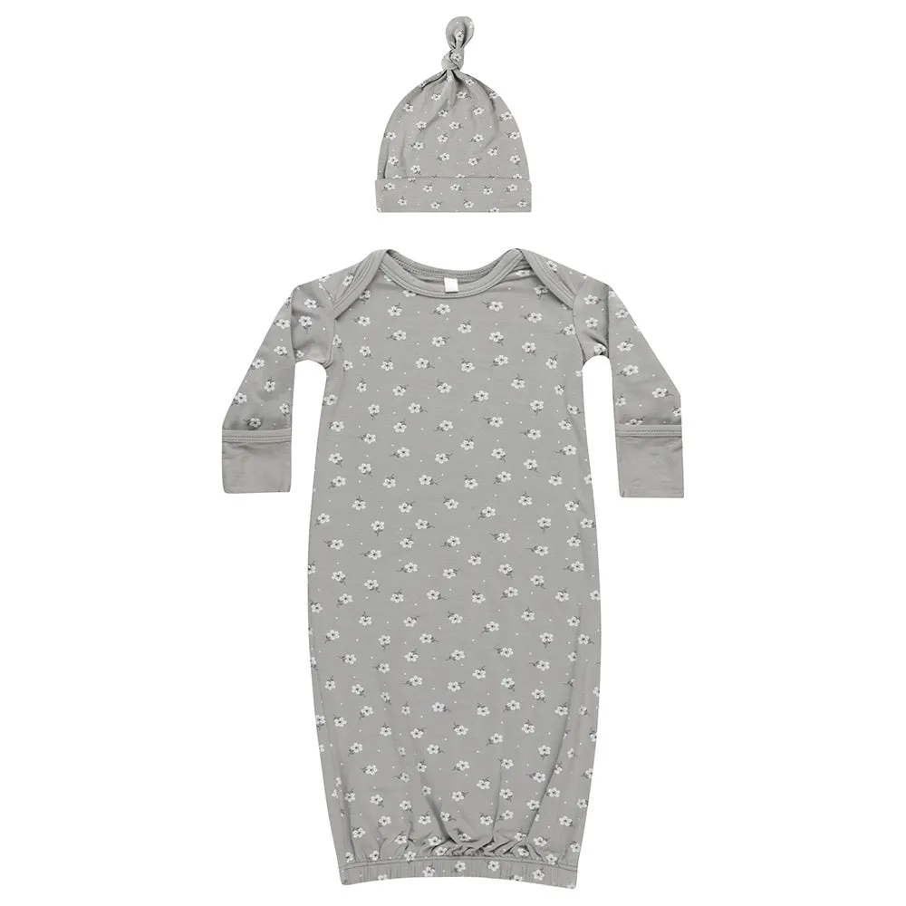 Bamboo Baby Gown   Hat Set | Blue Ditsy
