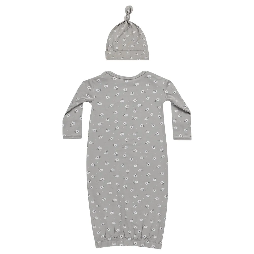 Bamboo Baby Gown   Hat Set | Blue Ditsy
