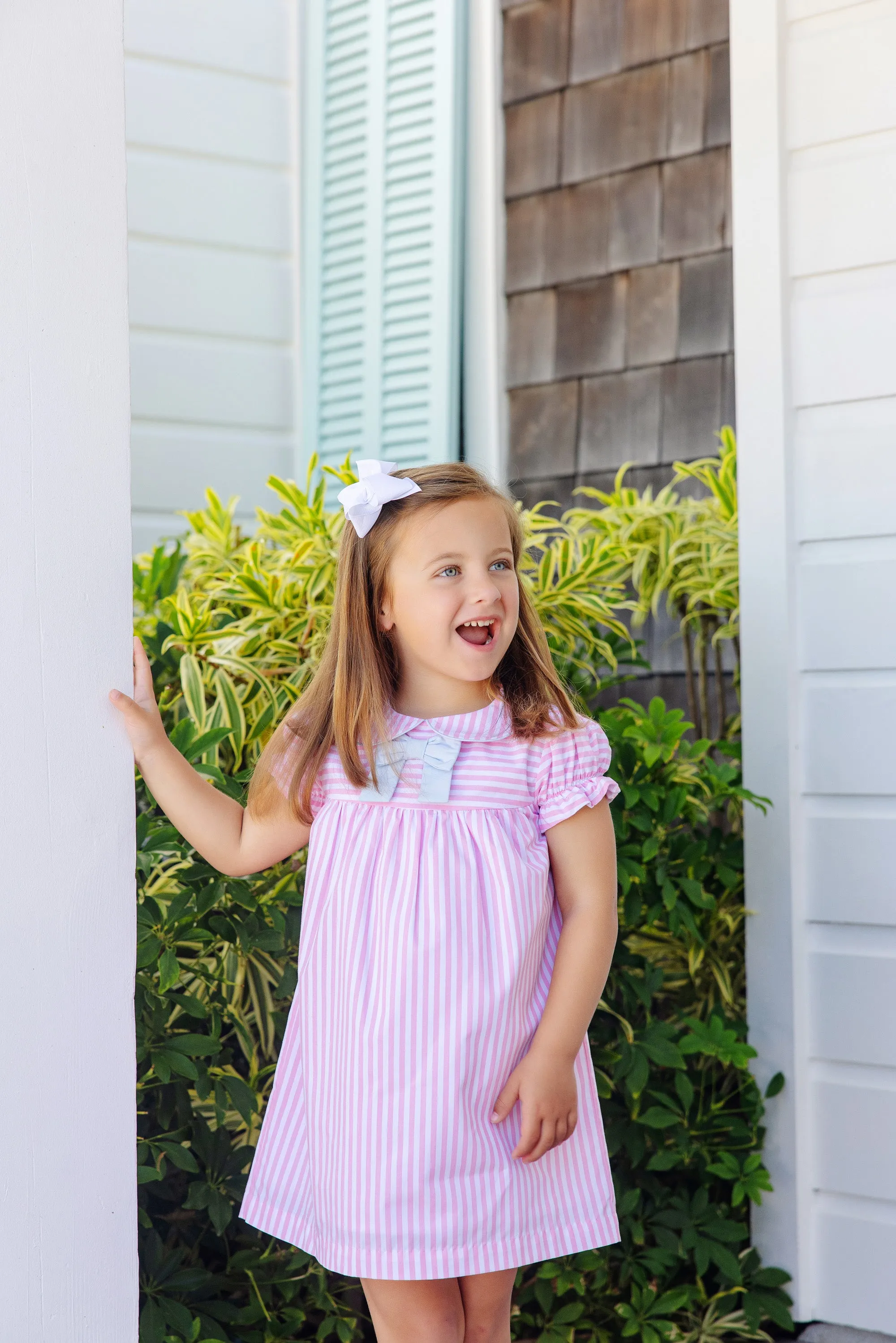 Banks Bow Dress - Pier Party Pinckney Pink Stripe with Buckhead Blue