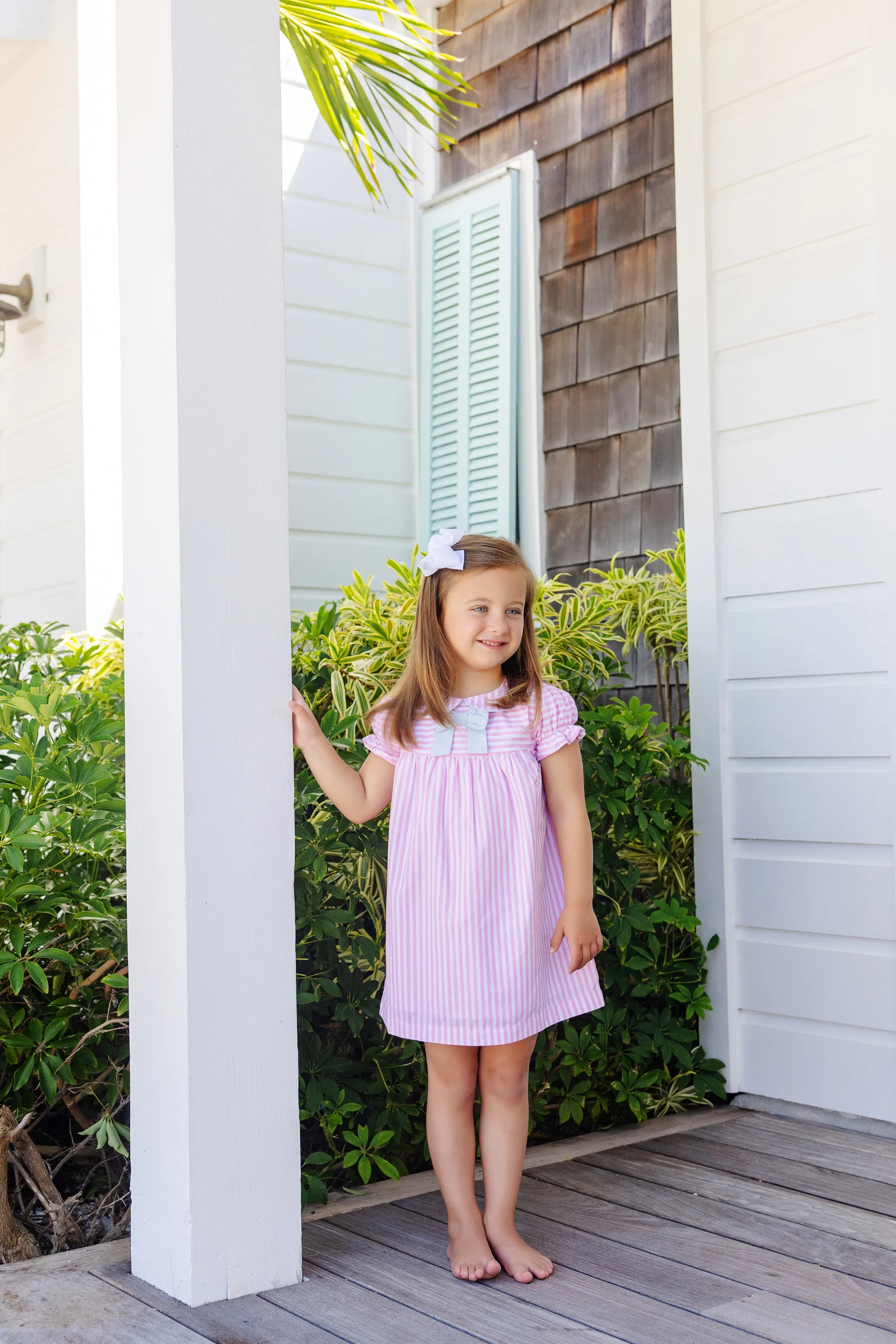 Banks Bow Dress - Pier Party Pinckney Pink Stripe with Buckhead Blue