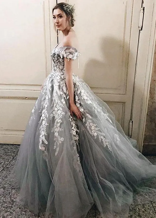 Beautiful Princess Off-the-Shoulder Lace-Up Appliques Wedding Dresses