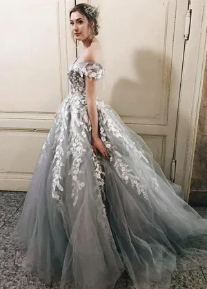 Beautiful Princess Off-the-Shoulder Lace-Up Appliques Wedding Dresses