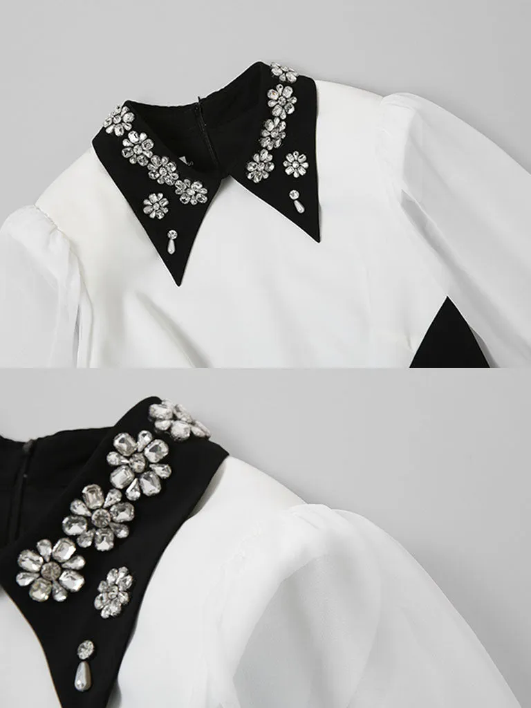Black And White Embroidered Drill Long Sleeve Vintage 1940S Dress