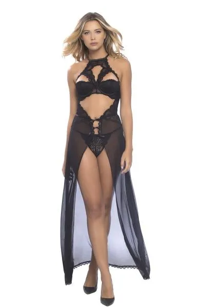 Black - Georgette Balconette Gown with G-string -